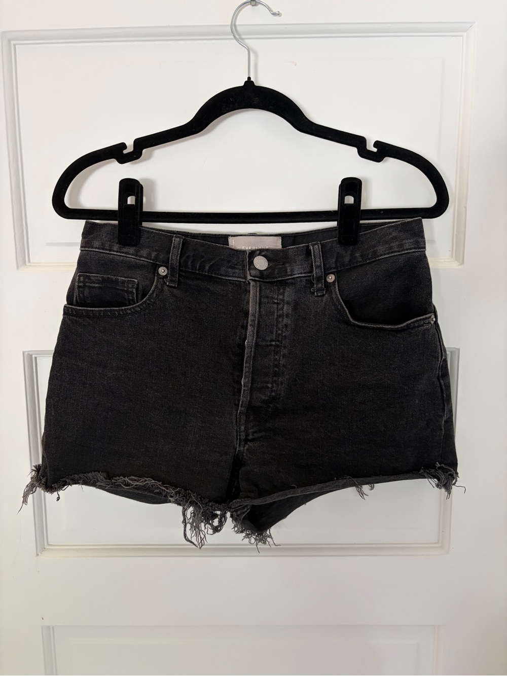 Everlane Black Distressed Denim Shorts